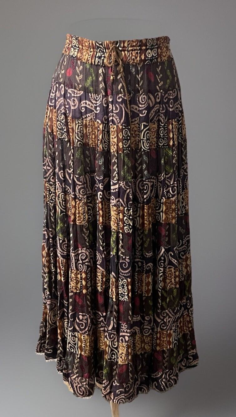Passport Peir 1 Tiered Maxi Skirt Women L Dark Brown Festival Boho Hippie Gypsy